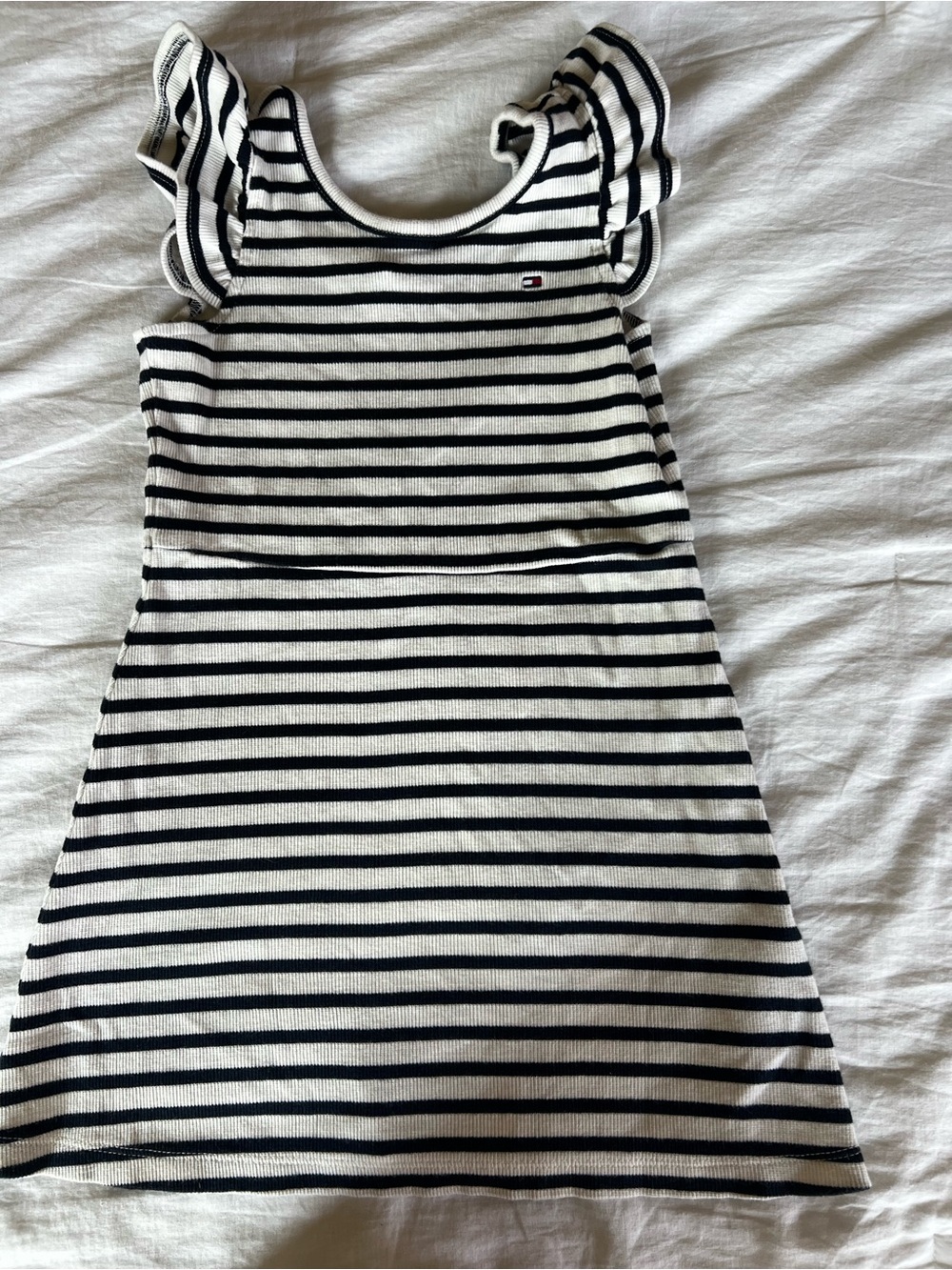 Tommy Hilfiger Black & White Striped Ruffle-Sleeve Kids Dress 4/5-XS
